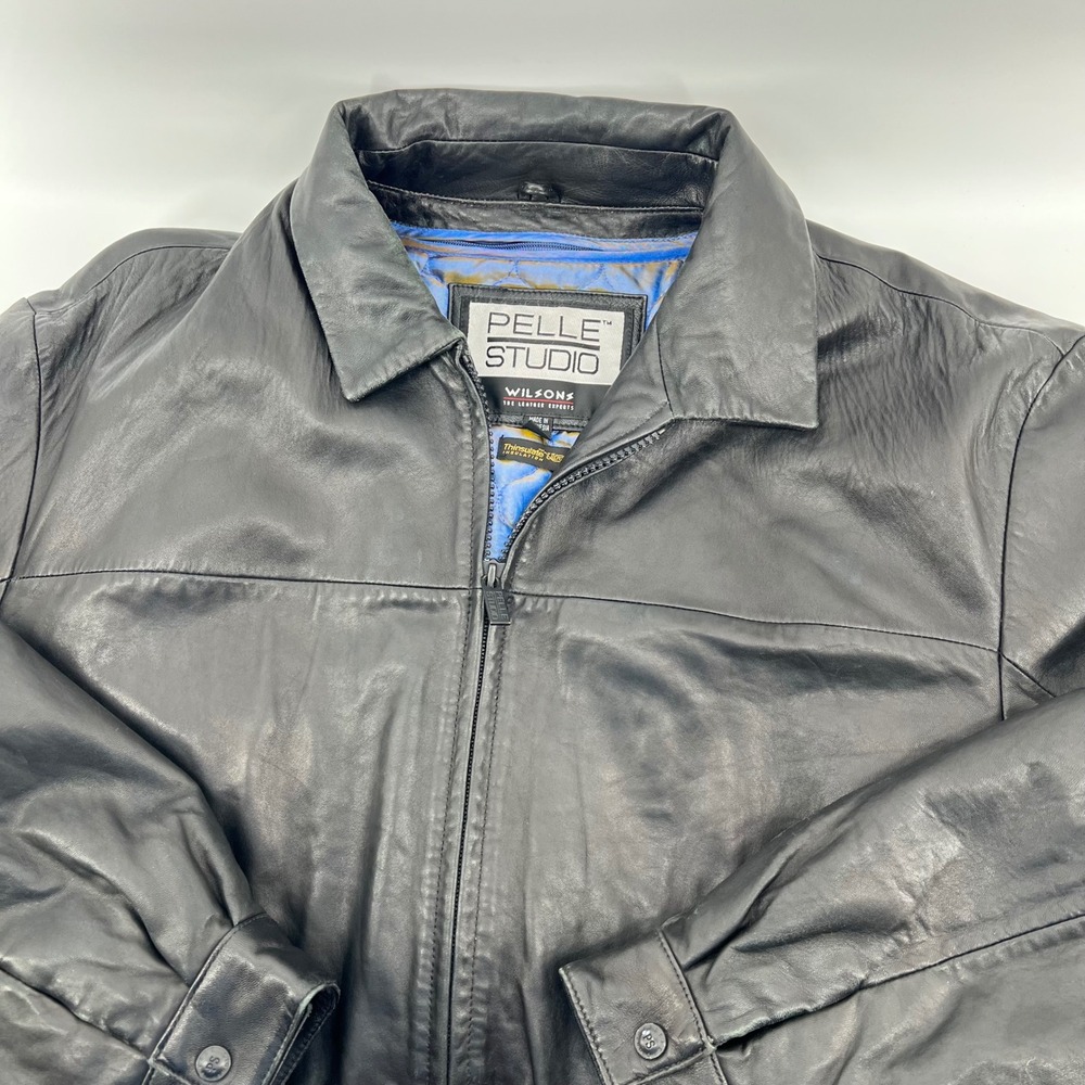 Wilsons Leather Pelle Studio Black‎ Jacket Men 2X Thinsulate Lined Y2K Zip Coat
